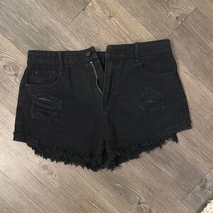 SHEIN Black Frayed Hem Jean Shorts